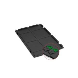 Schwarze PROREGAL Eurobox Nextgen 65L mit grünen Verschlüssen, offene Griffe. Aufbewahrungsbox.