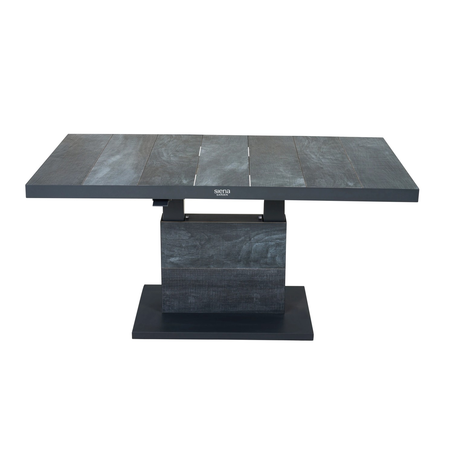 Rechteckiger Siena Garden Gartentisch Talina in Wood Grey, 85x140 cm, mit Keramik-Tischplatte und Aluminiumgestell.