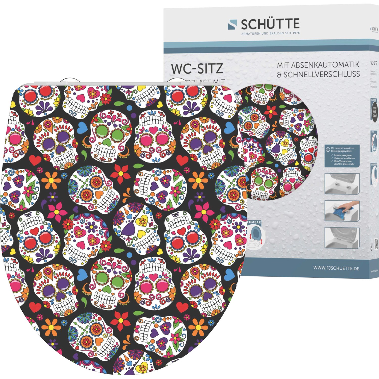 Schütte WC-Sitz  Crazy Skull Duroplast mit Absenkautomatik & Schnellverschl günstig online kaufen