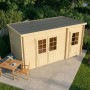 Alpholz Gartenhaus Maria-28 aus Holz, 450x250 cm, mit Doppeltür und Anbau.