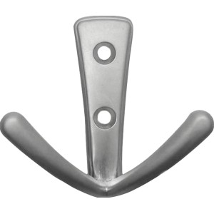 Aluminiumfarbener Wandhaken 1654 aus Metall mit zwei Hakenarmen.