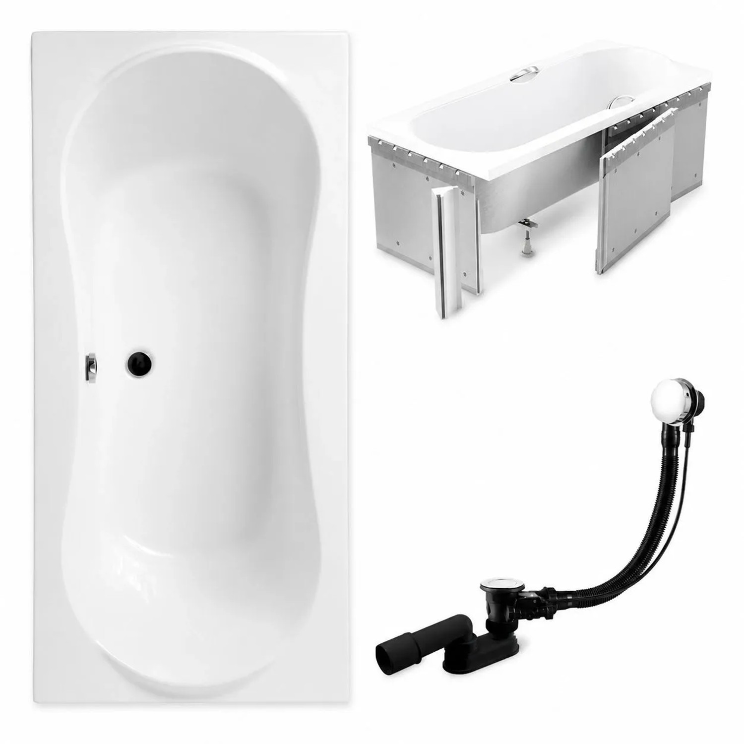 KOLMAN Badewanne Rechteck 180 x 80 Cm Mit Styroporverkleidung Inkl. Ablauf Und Füße