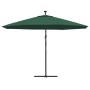 Grüner vidaXL Ampelschirm mit LED und Metallmast, 350 cm Durchmesser. Sonnenschirm für Garten und Terrasse.