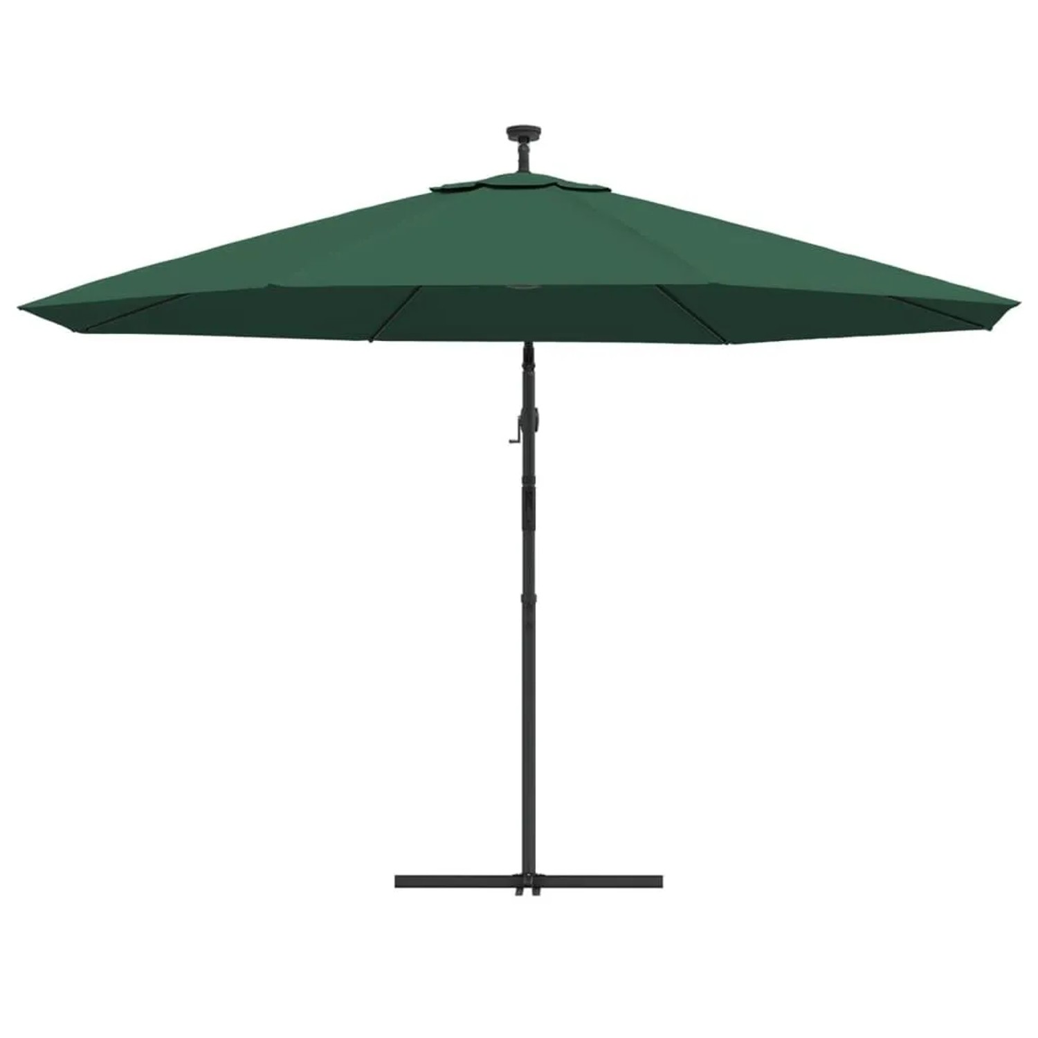 Grüner vidaXL Ampelschirm mit LED und Metallmast, 350 cm Durchmesser. Sonnenschirm für Garten und Terrasse.