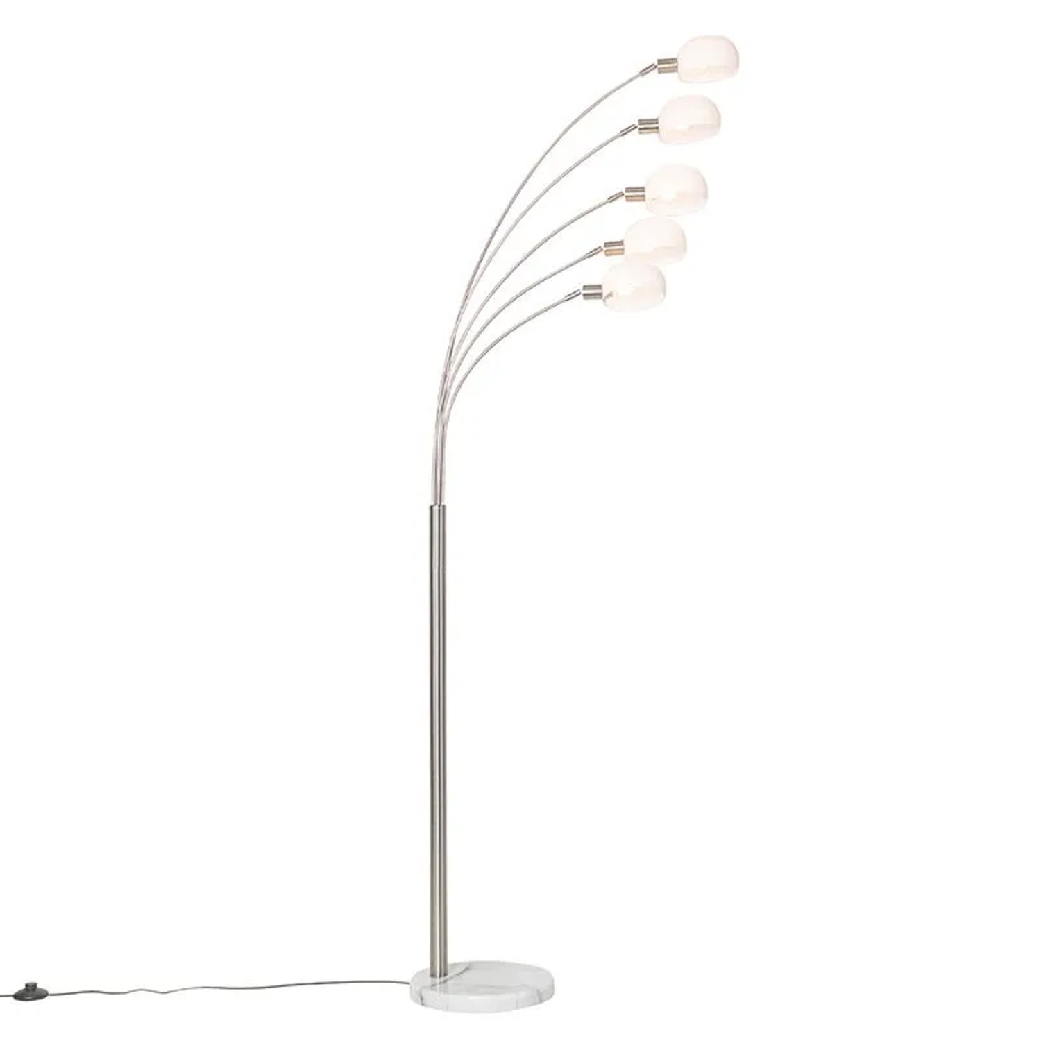 QAZQA Design Stehleuchte Stahl mit Opalglas 5-flammig Sixties Marmo