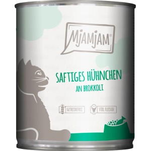 MjAMjAM Katzen-Nassfutter Saftiges Hühnchen mit Brokkoli, getreidefrei im 800g Dose.