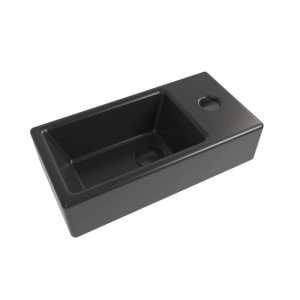 Kompaktes matt-schwarzes Keramik Handwaschbecken mit Hahnloch rechts, 40,5x20,5cm, ideal für kleine Bäder.