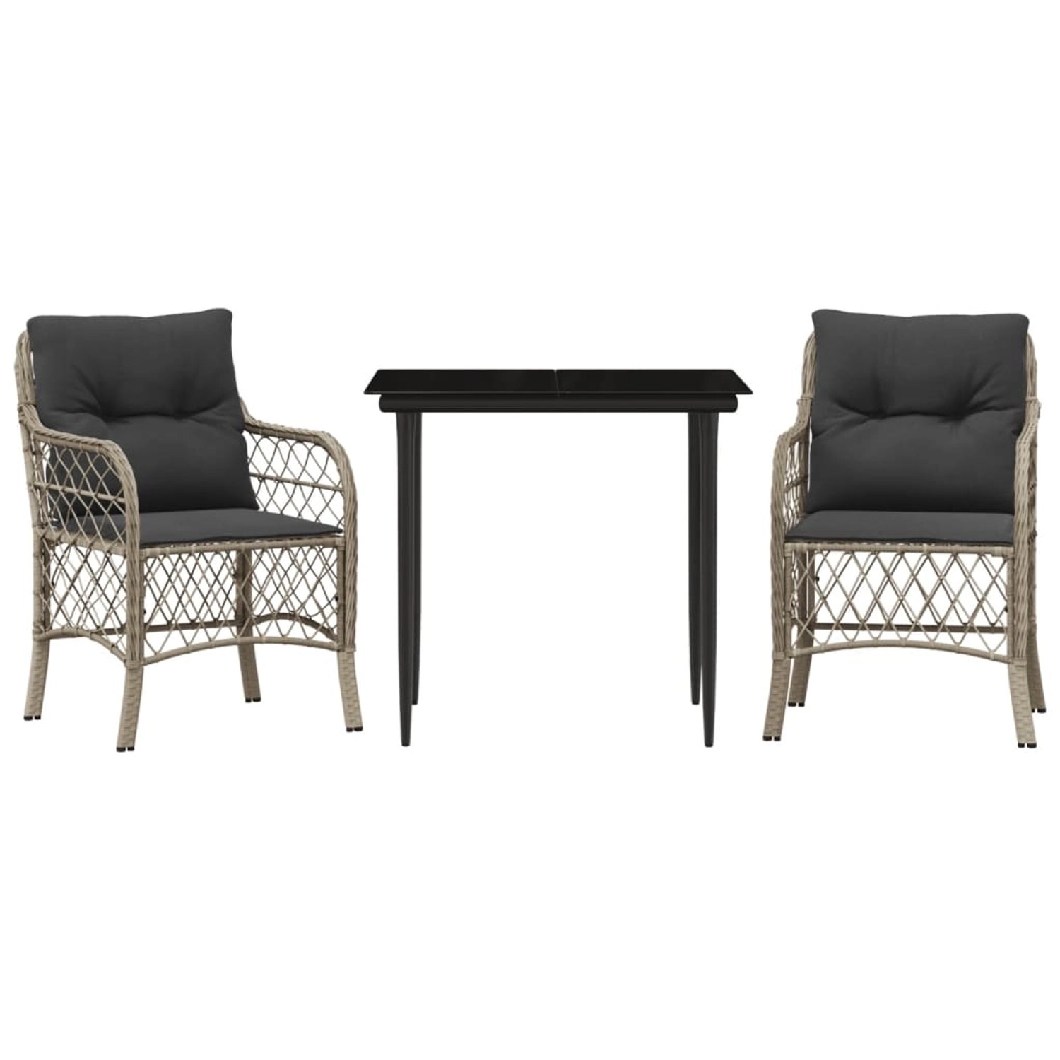 vidaXL 3-Tlg Bistro-Set mit Kissen Hellgrau Poly Rattan 3212166