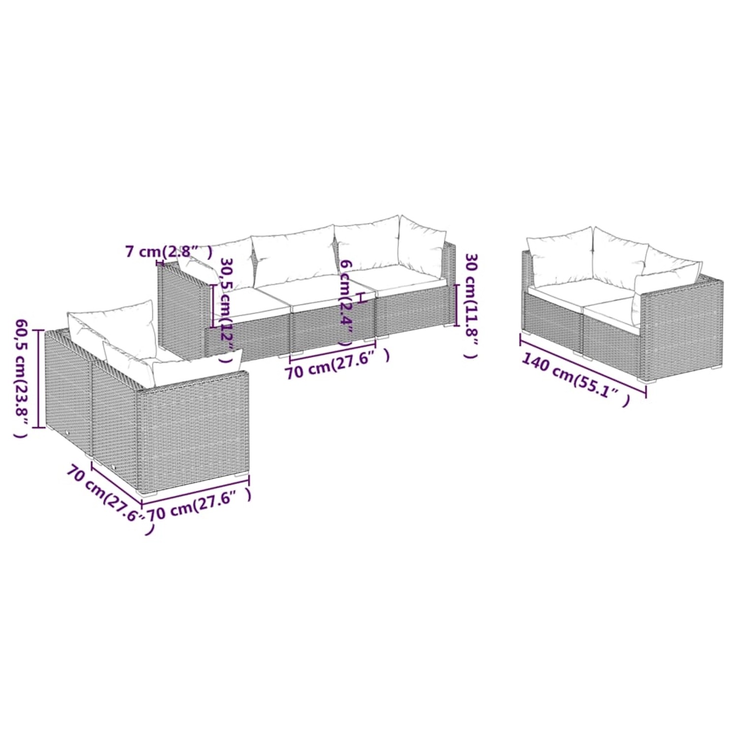 Thumbnail - vidaXL 7-tlg Garten-Lounge-Set mit Kissen Poly Rattan Grau Modell 40