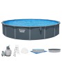Bestway Hydrium Stahlwandpool-Set Ø 732 cm, Holzoptik, mit Leiter, Filteranlage und Zubehör.