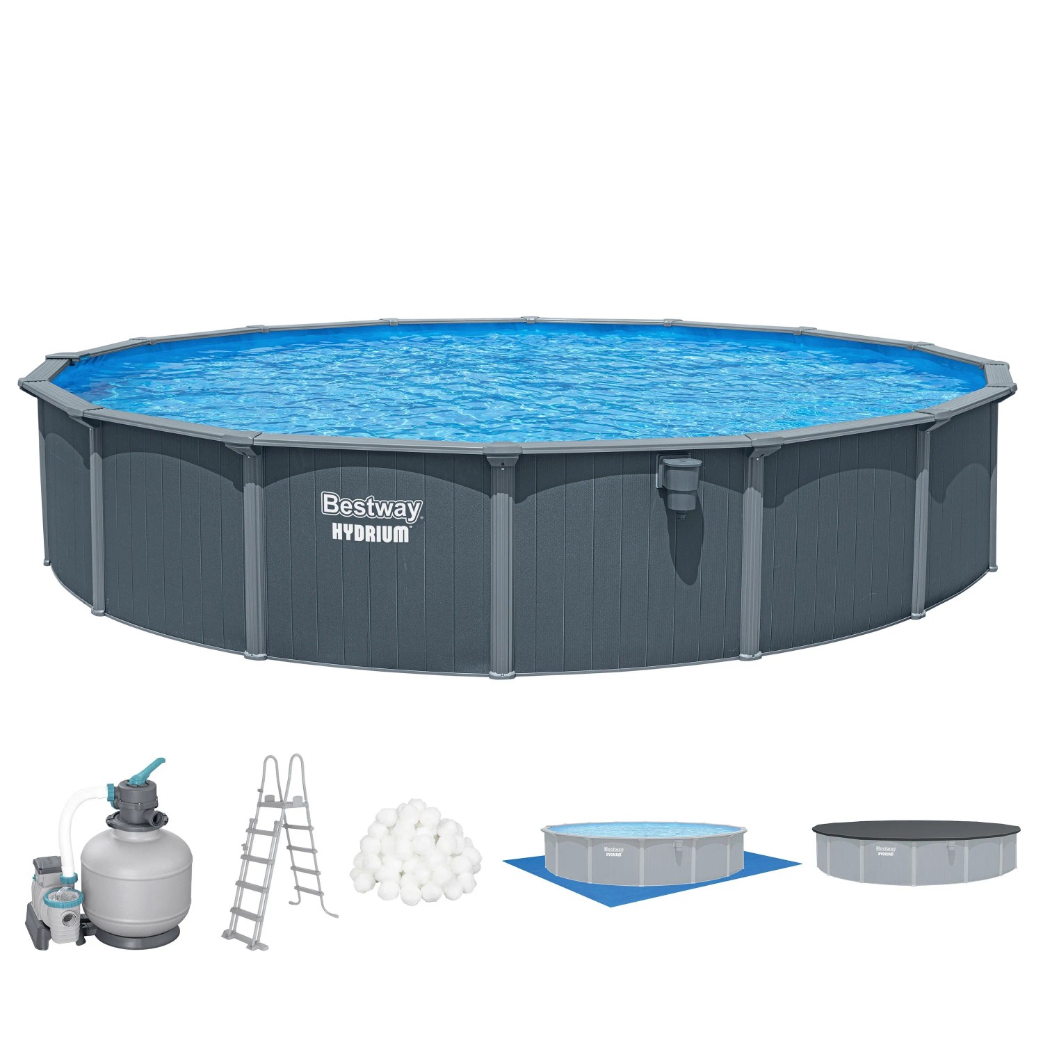 Bestway Hydrium Stahlwandpool-Set Ø 732 x 132 cm Holz-Optik Grau Rund