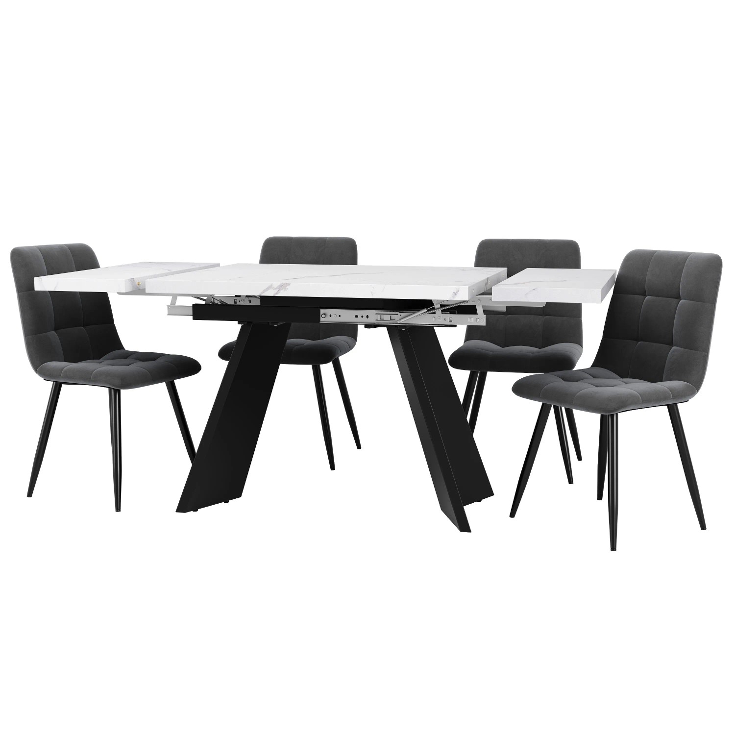 Merax Essgruppe 5-Teilig 160x80 Weiß Grau Samtstühle