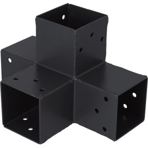 Anthrazitfarbener Steckverbinder, 90°, mit 4 Enden (71x71 mm) für Holzkonstruktionen.