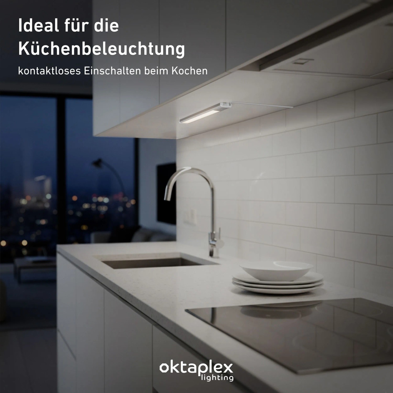 Oktaplex Riva 2er LED Unterbauleuchten Set, dimmbar, 40cm, Aluminium, Neutralweiß