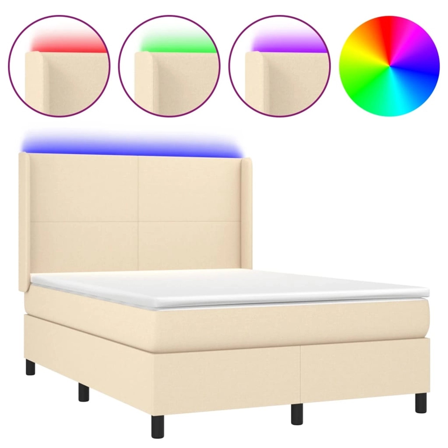 vidaXL Boxspringbett mit Matratze & LED Creme 140x190 cm Stoff 3138154 günstig online kaufen