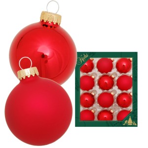 Weihnachtskugeln Set, 12 rote Christbaumkugeln (5cm) von Krebs Glas Lauscha, glänzend und matt.