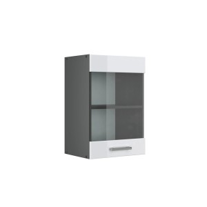 Vicco Küchenglasschrank R-Line, Hängeschrank in Weiß Hochglanz/Anthrazit, 40 cm breit.