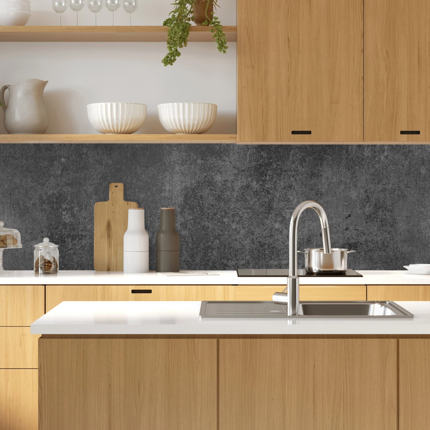 MySpotti Küchenrückwand Profix Cucina Concrete Black, 100x60cm, grau-schwarz, in moderner Küche.