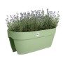 Grüner Elho Blumenkasten Flower Bridge Vibia Campana mit Lavendel auf weißem Hintergrund.