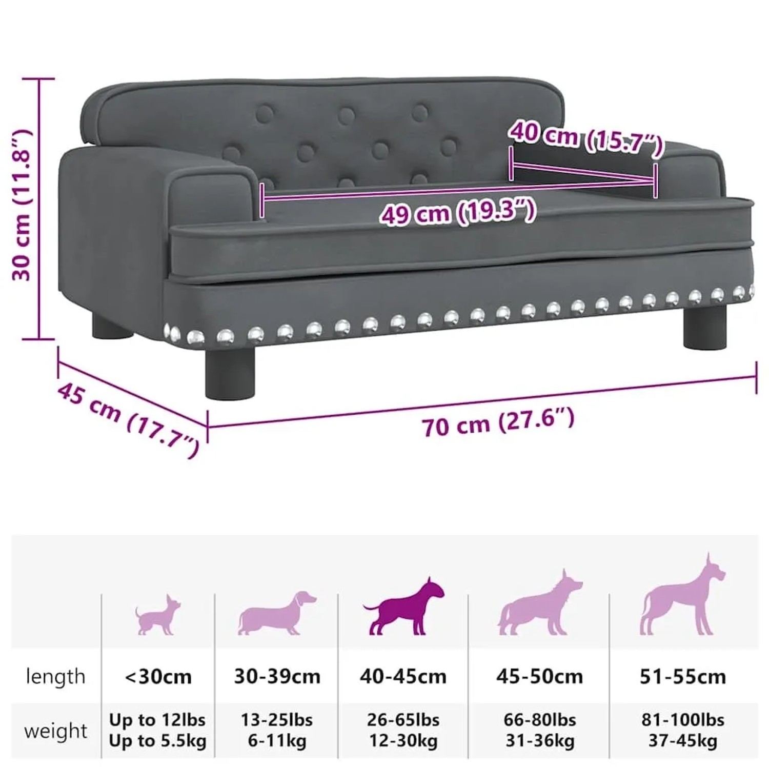 vidaXL Hundebett Dunkelgrau 70x45x30 cm Samt 171884_7