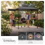 Anthrazitfarbener Tectake Grillpavillon Maracaibo mit Markise und Doppeldach im Garten.