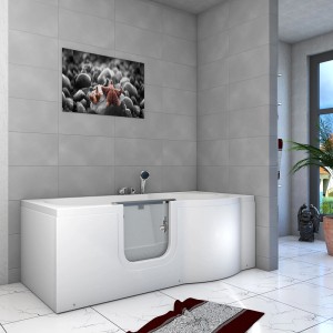 AquaVapore Seniorenwanne mit Tür, 170x85cm. Rechteck-Badewanne mit verchromter Armatur und Handbrause.