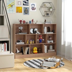 Costway Bücherregal 10 Fächern 140 x 24 x 104 cm Natur