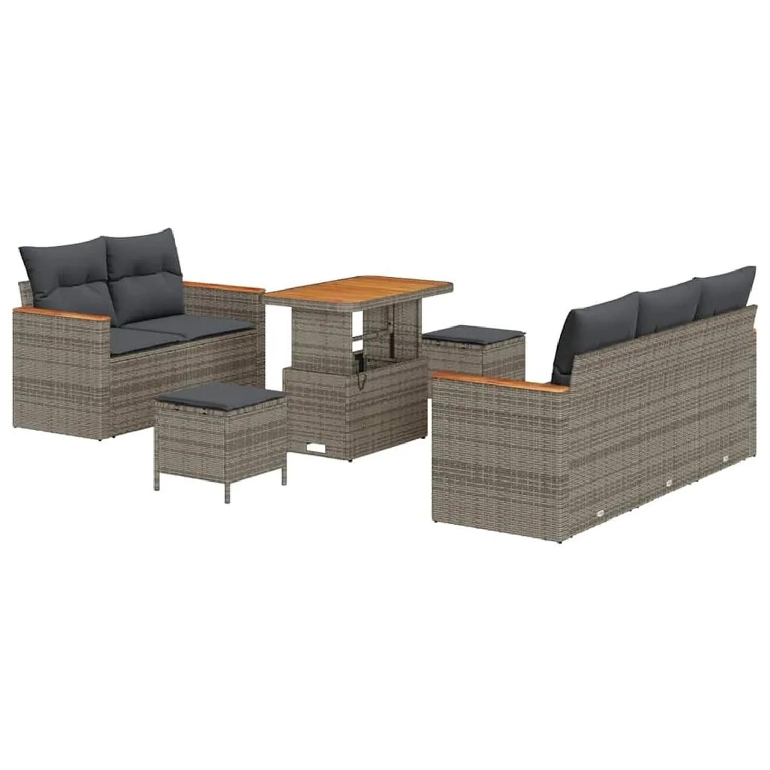vidaXL Gartensofa-Set mit Kissen 10 Stk Grau Poly-Rattan 3364943