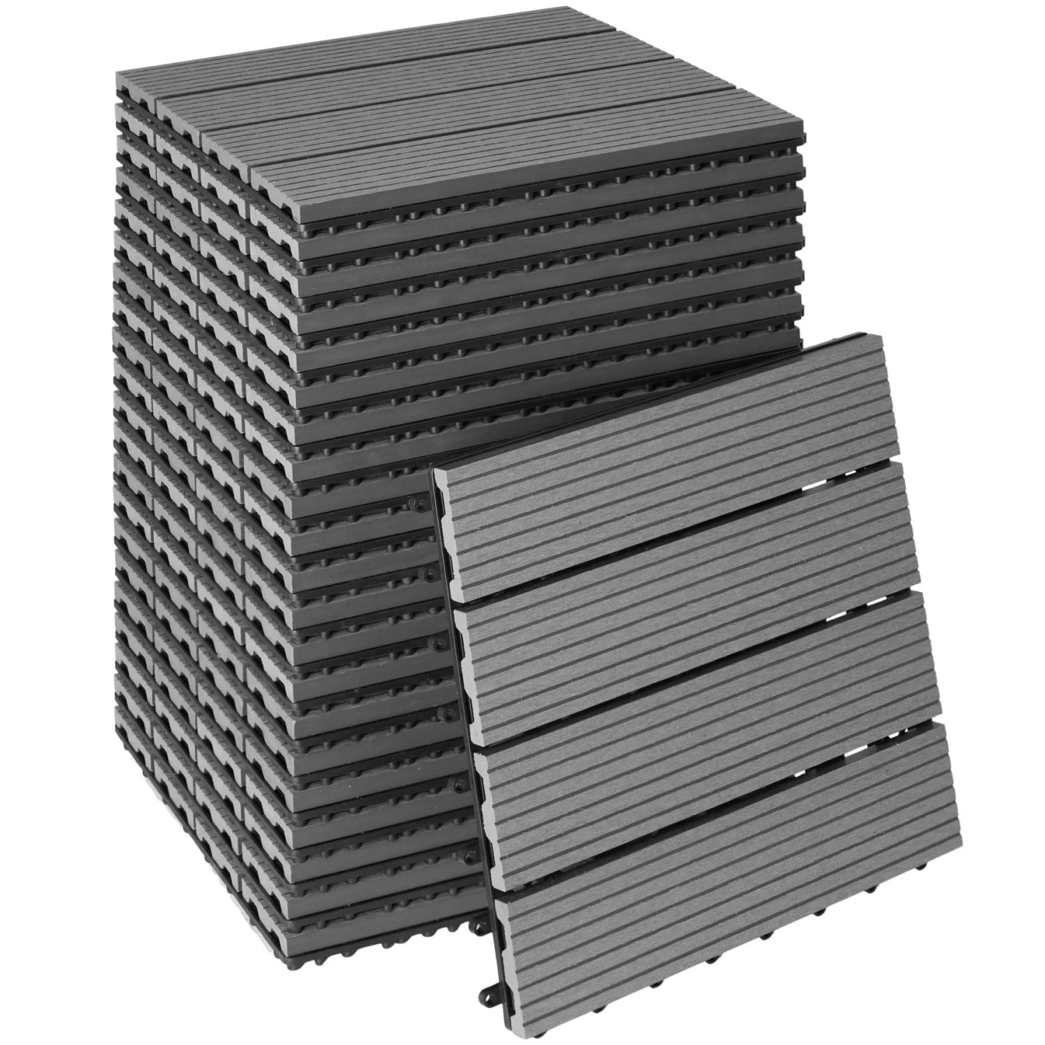 Tectake Terrassenfliesen Tegulas 22Er Set Im Klicksystem Robustes Wpc In Holzoptik 22Er Set 31 x 31 x 2 20 cm Grau