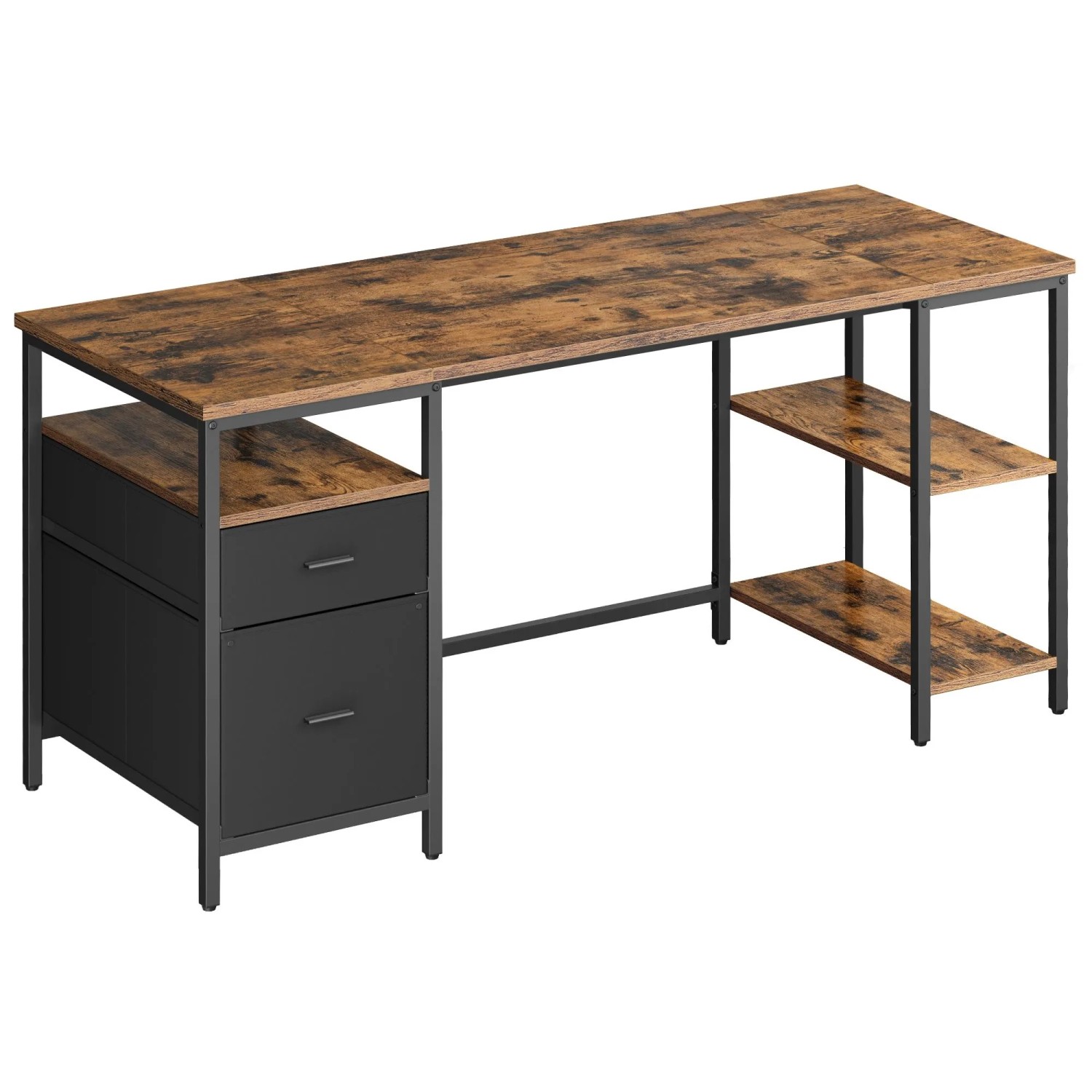 Vasagle Schreibtisch mit 3 Ablagen 160 cm x 76 cm x 60 cm Braun-Schwarz