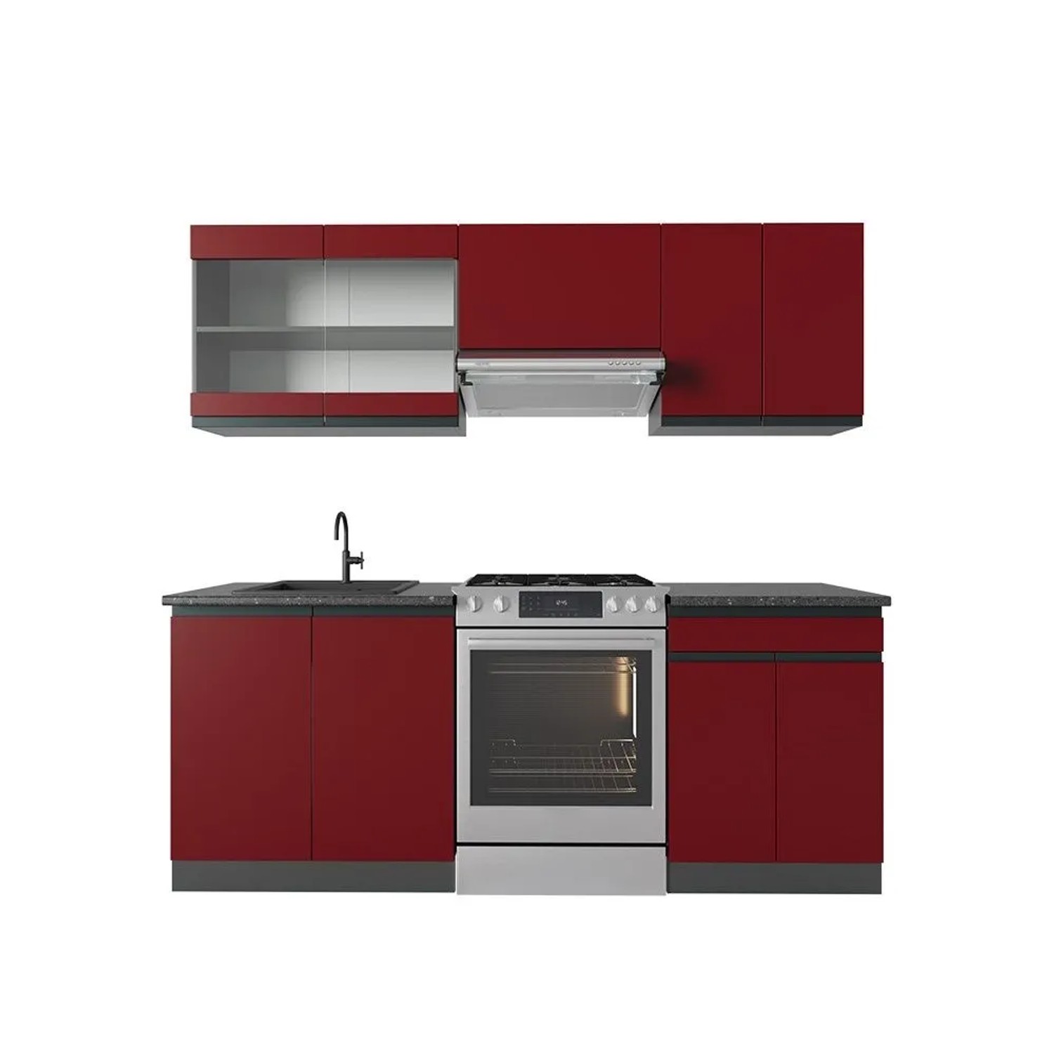 Vicco R-Line Küchenzeile Rot Anthrazit 200 cm J-Shape ohne E-Geräte