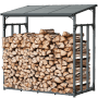 Anthrazit Kaminholzregal aus Metall für Außen mit Holz gefüllt, inklusive Ofenhandschuh.