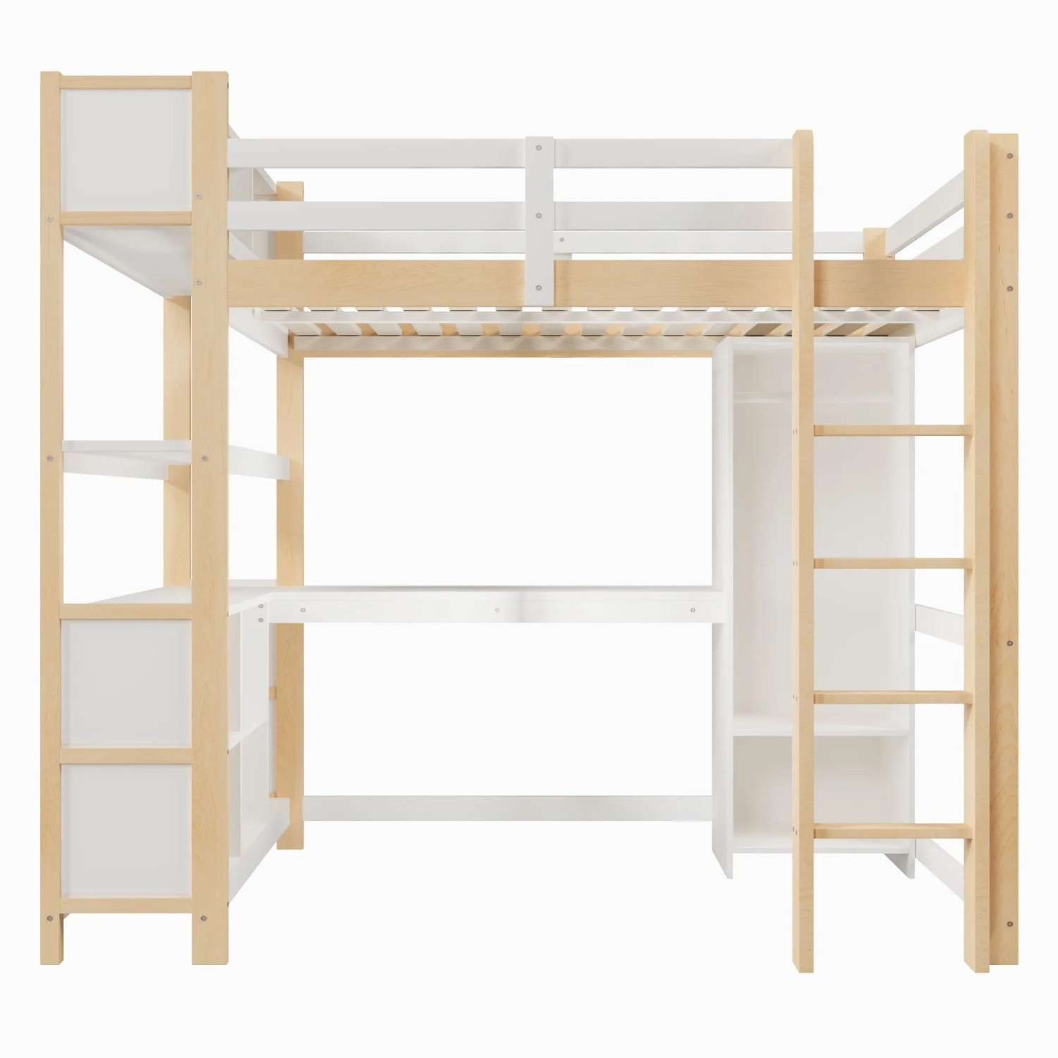 Merax Hochbett 140x200 cm Mit Regalen Schreibtisch Kleiderschrank Natur