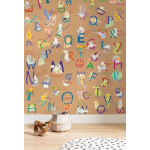 Komar Fototapete Vlies Animals A-Z, 200x250 cm, mit Tiermotiven und Buchstaben für Kinderzimmer.