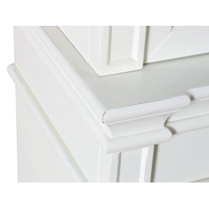 Detailansicht: 4-türiger Vitrinenschrank Amaretta in Antik Weiss mit Antik Patina.