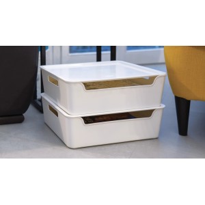Zwei weiße Tontarelli Bella Organizer-Boxen XXL (11,2x36x28cm) gestapelt.