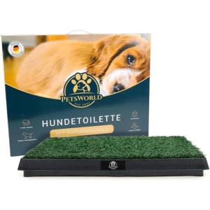 Petsworld Welpentoilette 50x50 cm mit Kunstrasen und Auffangschale für drinnen und draußen.