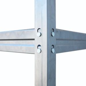 Detailansicht: Verzinktes AR-Shelving Bullrack Schwerlastregal mit Rivet-Stecksystem.