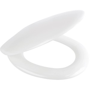 Weißer WC-Sitz Dora mit Absenkautomatik aus Thermoplast.