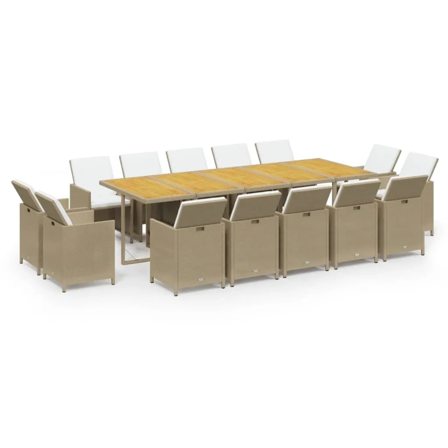 vidaXL 15-Tlg Garten-Essgruppe mit Kissen Poly Rattan Beige 3095609
