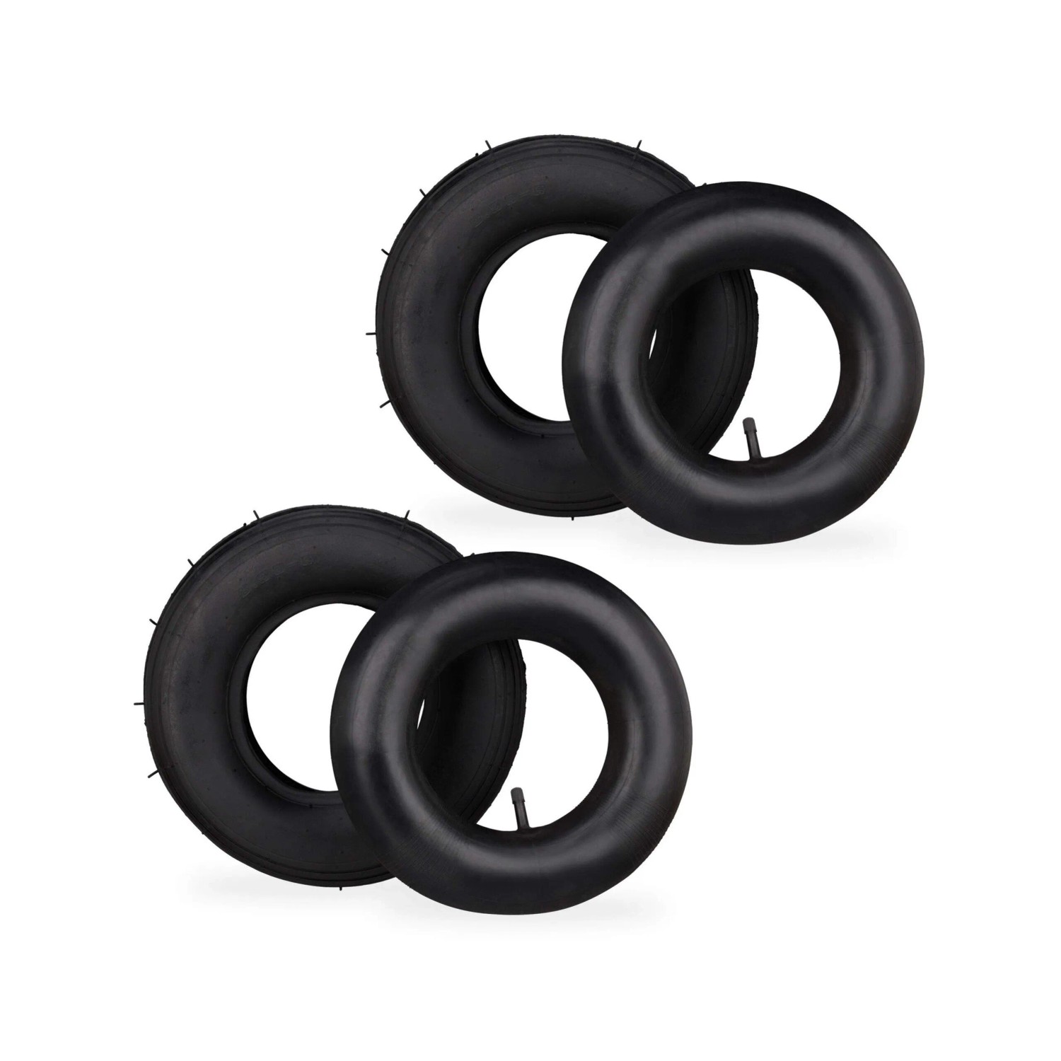 Relaxdays Schubkarrenrad 2er Set Gummi Schwarz Luftbereift mit Schlauch 31 cm x 8 cm 1 kg