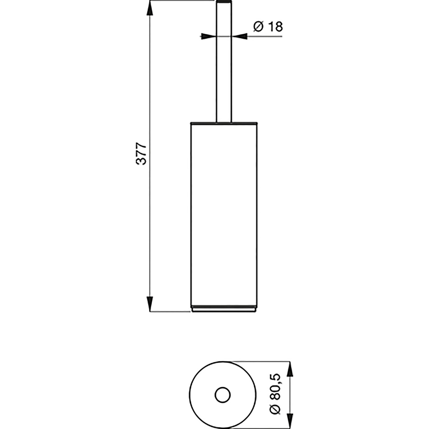 Technische Zeichnung: Ideal Standard Connect WC-Bürstengarnitur, Chrom, mit Maßen.