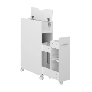 Vicco Toilettenschrank Niva, weiß, 18x71 cm, mit Ausziehfach und Rollen. Badregal für mehr Stauraum.