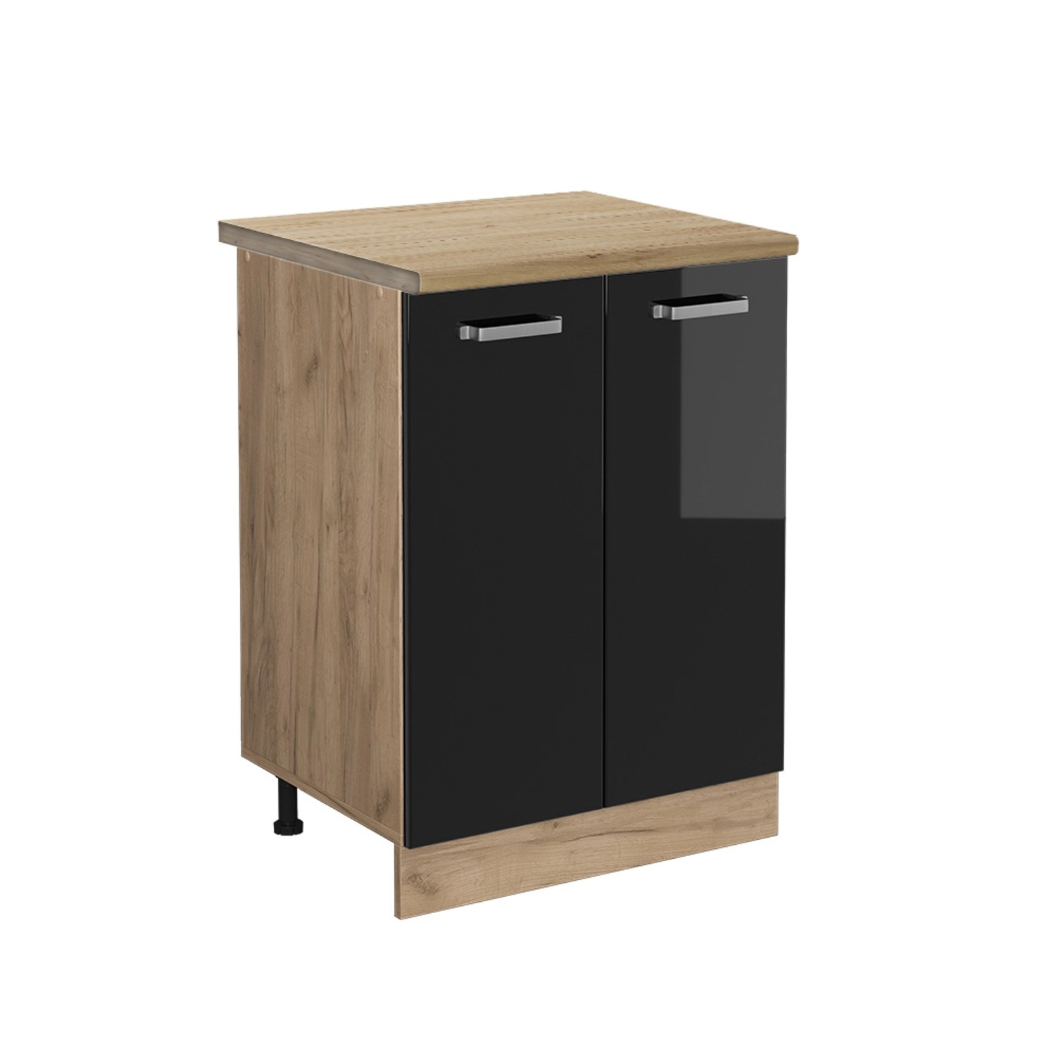 Vicco Küchenunterschrank R-Line Schwarz Hochglanz/Goldkraft Eiche 60 cm AP günstig online kaufen