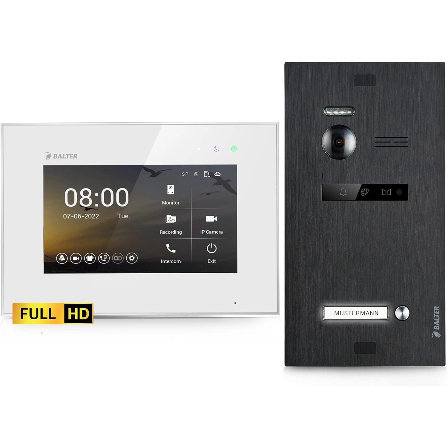 Balter EVO-HD Video-Türsprechanlage für Einfamilienhaus mit 1x 7 Zoll Monitor Weiß-Schwarz