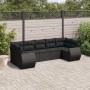 Schwarze 7-tlg. vidaXL Garten-Sofagarnitur aus Poly Rattan mit Kissen.