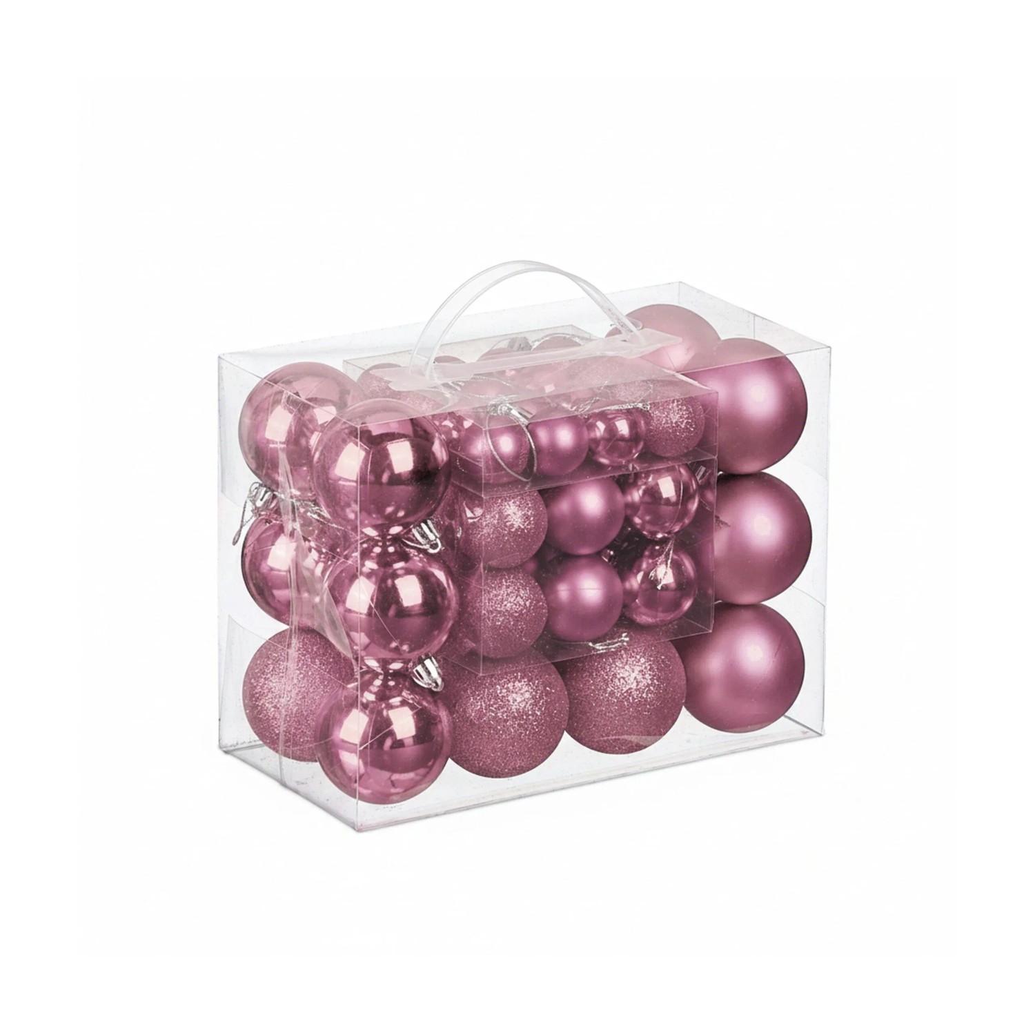 Relaxdays Weihnachtskugeln 50er Set Kunststoff Rosa Bruchsicher Glitzernd Matt Glänzend 4 cm x 3 cm bis 7 cm x 6 cm 0.27 kg