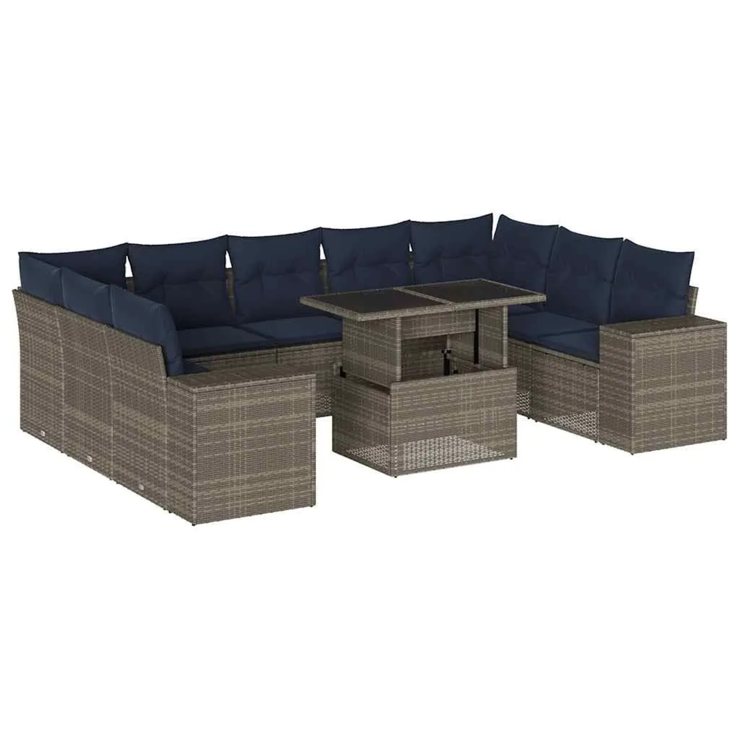 vidaXL 10-Tlg Gartensofa-Set mit Kissen Grau Polyrattan 3269371 günstig online kaufen