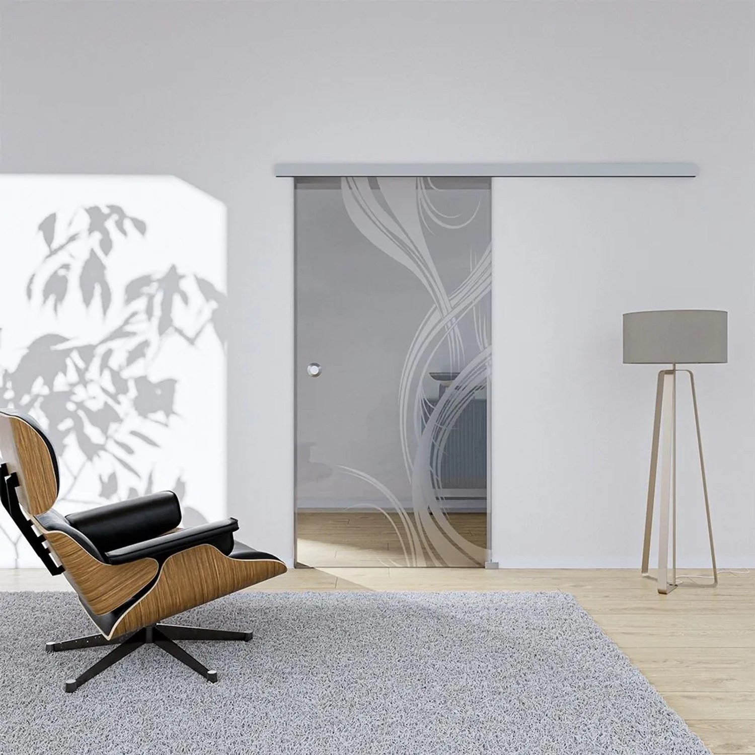 Hansaglas Glasschiebetür Mara 2 900 x 2050 mm Komplettset Silber Muschelgriff