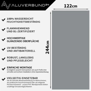 Aluverbund24 PVC Wandpaneel, anthrazit-grau, hochglänzend, 122x244cm, für Dusche & Küche.